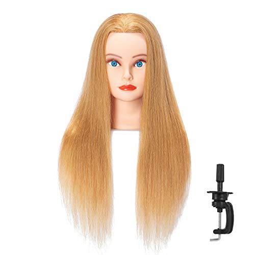 Hairlink 20-22’’ Mannequin Head With Human Hair Styling Training Head Dolls for Cosmetology Manikin Maniquins Practice Head with Stand (6611W2714H)
