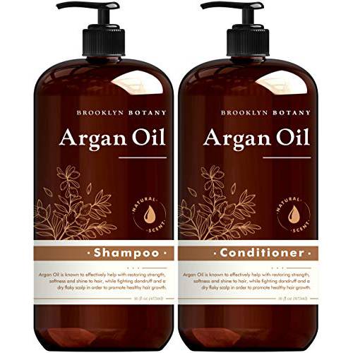 Brooklyn Botany Moroccan Argan Oil Shampoo and Conditioner Set – Nourishing and Volumizing – Helps Restore Damaged Hair and Reduce Hair Breakages and Split Ends – Promote Healthy Hair Growth - 16 oz