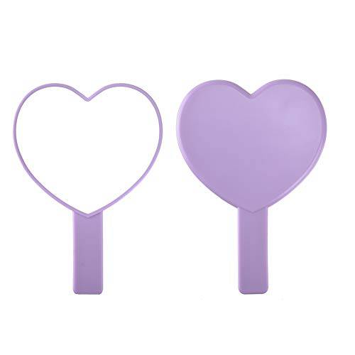 TBWHL Heart-Shaped Travel Handheld Mirror, Cosmetic Hand Mirror with Handle (Purple, 1Pack)
