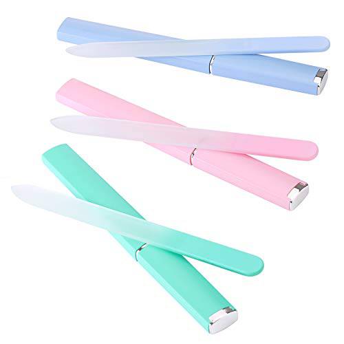 Glass Nail File 3 Pack,Nail File,Glass Nail File with Case,Fingernail Files for Natural Nail Double Sided Etched Glass Filer Professional Manicure Nail Tool Czech Glass,Unique Gifts for Women Girls