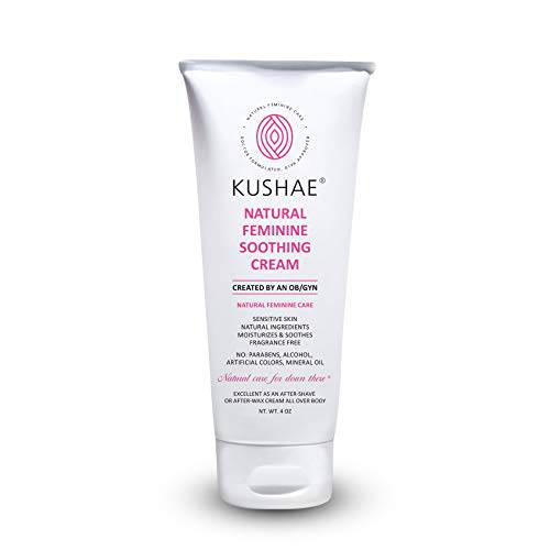 Kushae Feminine Soothing Cream – OB/GYN Made, All Natural, Fragrance Free, Aloe-Based, Calming Lotion for Irritation & Dry Skin After Shave, Softens Pubic Hairs to Prevent Ingrown Hairs, Made in USA