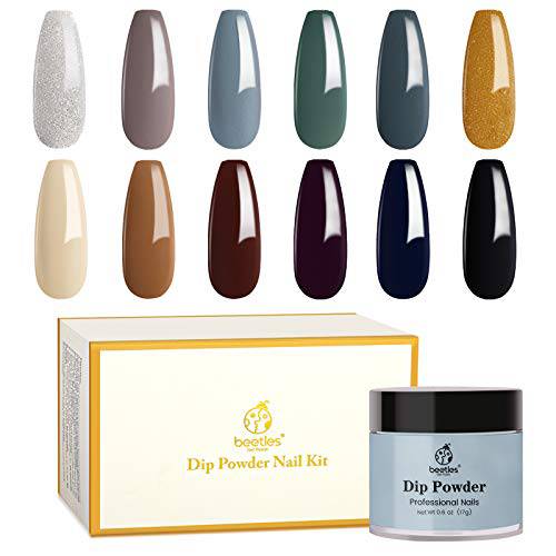Beetles 12 Colors Dip Powder Nail Kit, Cozy in Cashmere Collection Dipping Powder Set Fall Winter Nail Dip Colors Green Brown Glitter Nail Dip kit