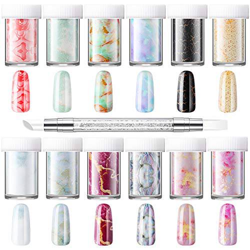 12 Boxes Marble Nail Foil Transfer Sticker with Nail Art Sculpture Pen Colorful Marble Nail Decals Marble Print Nail Foil Wraps Marble Foil Nail Art Stickers for DIY Nail Decoration Women Girls.