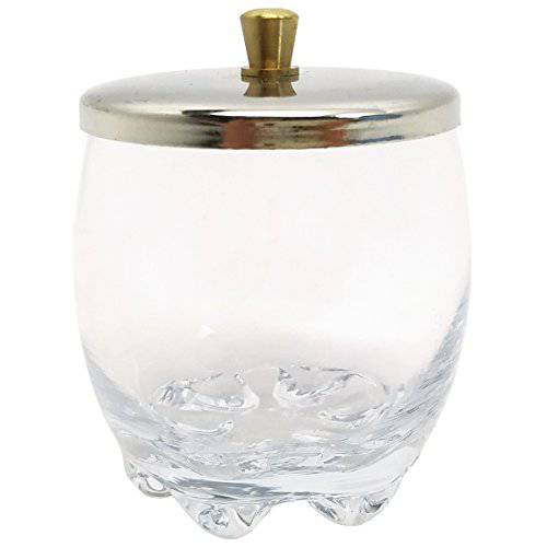 Beauticom Crystal Glass Dappen Dish for Acrylic Nail Dip Powder, Monomer, and Nail Polish Remover (Round Shape w/ Stainless Steel Lid, 1 Piece)