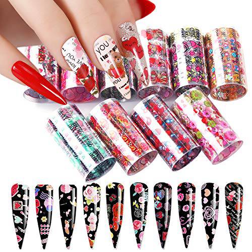10 Rolls Easter Holographic Nail Foil Transfer Stickers Easter Theme Bunny Eggs Rabbits Foils Nail Art Supplies Starry Paper Designs for Acrylic Decorations Women DIY Nail Arts Manicure Wraps Charms