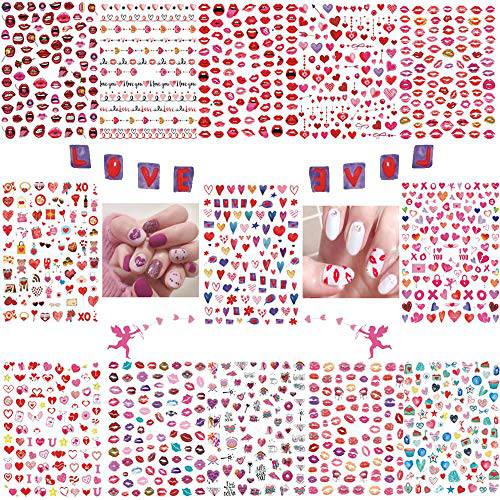 Valentine’s Day Nail Art Stickers Decals,Self-Adhesive Fingnail Sticker Decoration,Rose XOXO Love and Sexy Lips Design for Girls Women DIY Nail Manicure(13 Sheets)
