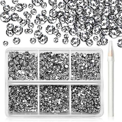 1880 Pcs Clear Nail Rhinestones, Crystal Rhinestones for Nail Decoration Kit, Flatback Glass Nail Gems for Nail Design, 3D Nail Jewels in Container with Nail Art Accessories Picker Dotting Pen