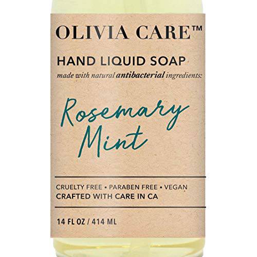 Olivia Care Antibacterial Hand Soap Infused with Sage & Tea Tree Oil & Rosemary Mint Fragrance, Cleansing, Germ-Fighting, Moisturizing Hand Wash for Kitchen & Bathroom - Gentle, Mild – 18.5 fl oz