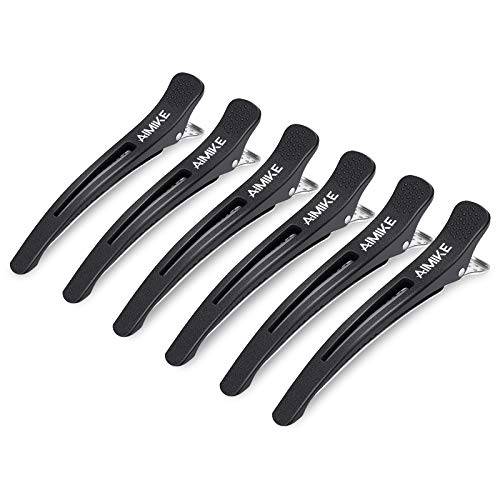 AIMIKE 6pcs Professional Hair Clips for Styling Sectioning, Non Slip No-Trace Duck Billed Hair Clips with Silicone Band, Salon and Home Hair Cutting Clips for Hairdresser, Women, Men - Black 4.3” Long