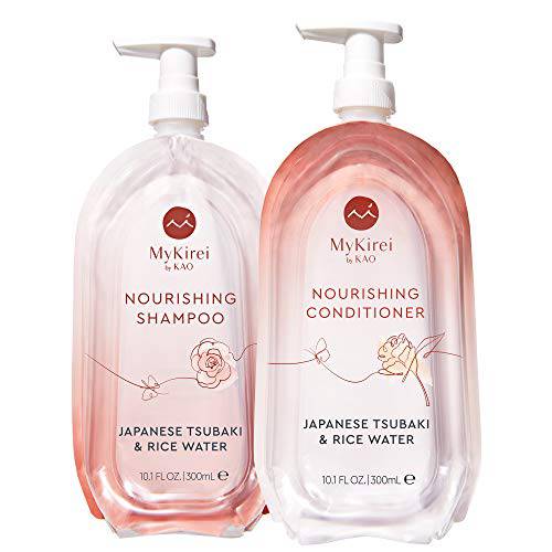 Shampoo & Conditioner Set by MyKirei By Kao, Japanese Tsubaki & Rice Water for Hair, Sustainable Bottles, 10.1 Ounces Each