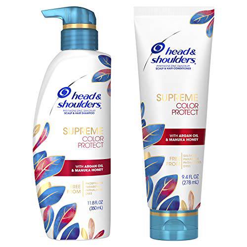 Head & Shoulders Dandruff Shampoo and Conditioner, Supreme Color Protect with Argan Oil and Manuka Honey, 11.8 Oz, 9.4 Oz
