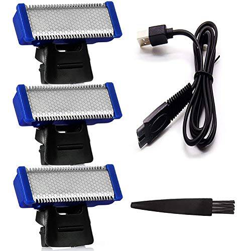 Replacement Head for Old Version of Microtouch Solo Mens Shaver Electric Micro Trimmer (3 Razor Blade & 1 Clean Brush & 1 USB Charger Cable)