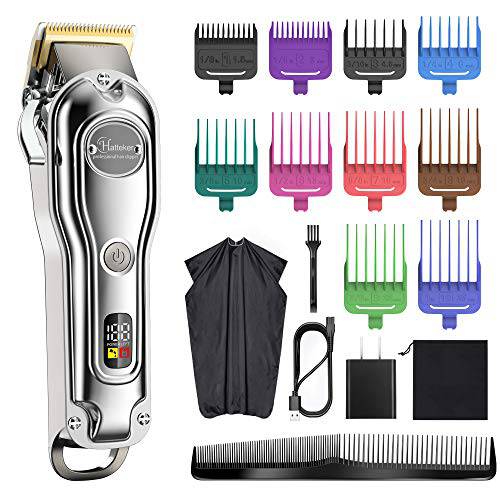 Hatteker Mens Hair Clipper Hair Trimmer Cord Cordless Professional Hair Cutting Kit Beard Trimmer Rechargeable IPX7 Waterproof LED Display 10 Colorful Clipper Combs