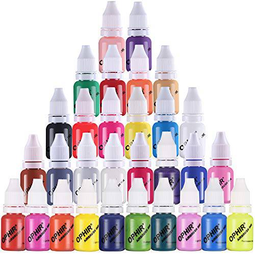 OPHIR 30 Colors Nail Art Inks Airbrush Paint Acrylic Paint Nail Polish/Pigments for Model Hobby, Craft,Leather & Shoe Painting, Nail Stencils Painting 10ML/Bottle Nail Tools