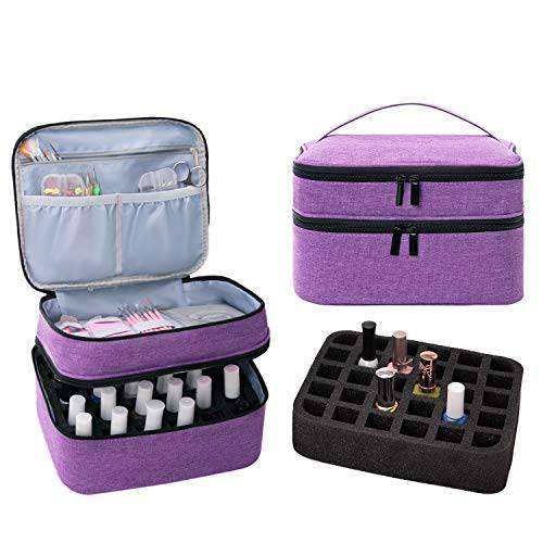 OSPUORT Portable Nail Polish Carrying Case, Holds 30 Bottles, Double Layer Design Nail Polish Holder, Professional Travel Organizer Bag for Nail Varnish and Manicure Set (Purple)