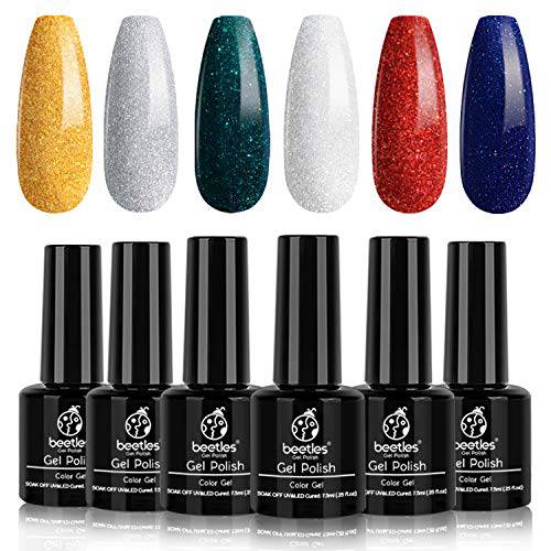Beetles Glitter Me Pretty Gel Nail Polish Set Sparkle Red Green Yellow Blue Sliver Glitter Soak Off Nail Lamp LED Cured Nail Art Design Christmas New Year Gift