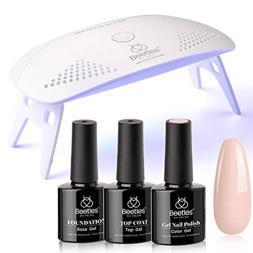 Beetles Nude Gel Nail Polish Kit with UV LED Light and Base Gel Top Coat Starter Kit, Soak Off Popular Nude Gel Polish Set with Nail Lamp Nail File for DIY Home Manicure Gift for women Christmas Nails