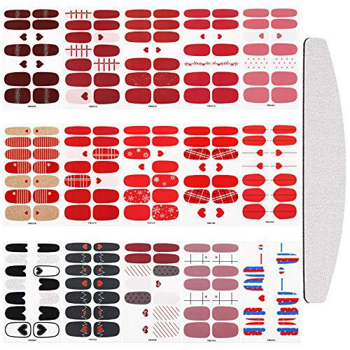 15 Sheets Valentine Nail Art Stickers Full Wraps Self-Adhesive Nail Polish Stickers Wraps Tips with Heart Design and Nail File for Women Girls Valentine’s Day Nail Decoration
