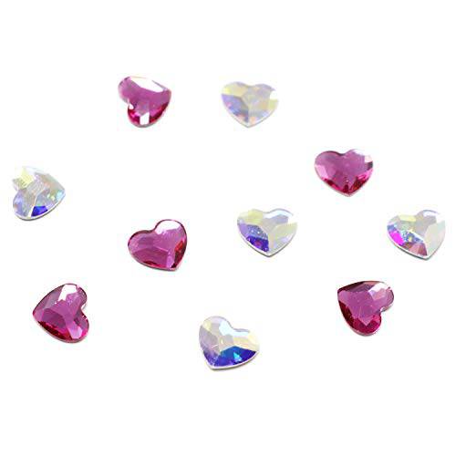 Swarovski 2808 Heart Crystals Nail Art Flatbacks Rhinestones 6mm w/ 2 colors- Crystal AB and Fuschia (Pack of 10pcs)