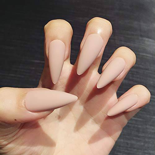 Artquee 24pcs Nude Pink Matte Long Stiletto Fake Nails Press on Nail False Tips Manicure for Women and Girls