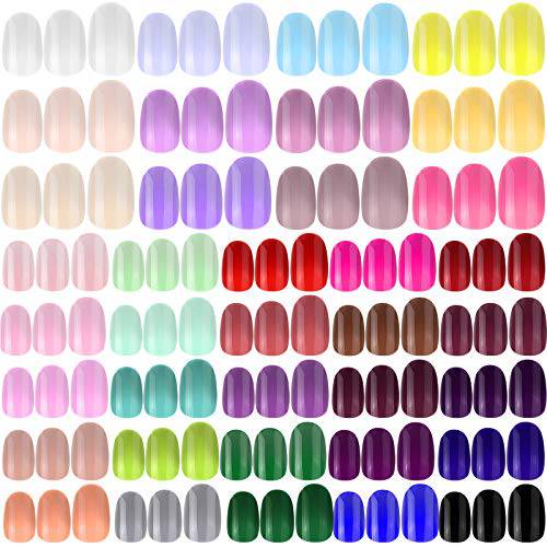 888 Pieces Colorful Short False Nails Short Oval Nail Tips Artificial Fake Nail Full Cover Coffin Press on Nails 37 Sets Full Cover Artificial Nails (Assorted Colors)