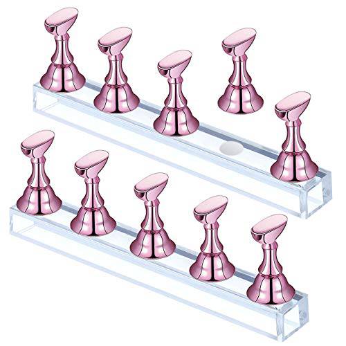 Nail Stand Acrylic Nail Art Display Stand 2 Sets Pink Magnetic Nail Tips Practice Holder Stand DIY Display Stands for False Nail Tip Manicure Tool