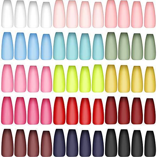 360 Pieces Long Coffin Press on Nails Matte Ballerina False Nails Full Cover False Nails Artificial Nails Tips with Crystal Nail File for Nail Design Salon and Home DIY (Solid Color Pattern)