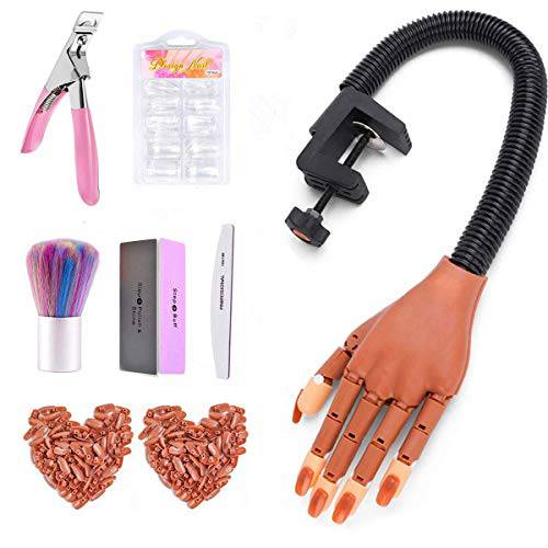 Practice Hand for Acrylic Nails-Flexible Moveable Nail Training Hand Kits, False Mannequin Hands with Fake Nail Tips, Nail Files and Clipper