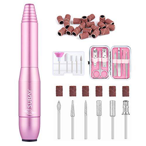 Subay Acrylic Electric Nail Drill, Portable Electric Nail File for Gel Nails, Acrylic Nails, Professional Efile with 11 Nail Drill Bits and 40 Sanding Bands for Manicure Pedicure Polishing Shaping