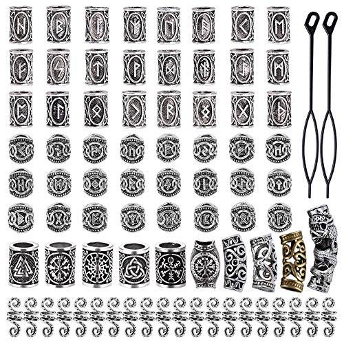 YMHPRIDE 80 Pieces Viking Beard Beads Antique Norse Hair Tube Beads Dreadlocks Beads for Hair Braiding Bracelet Pendant Necklace Silver DIY Jewelry Hair Decoration