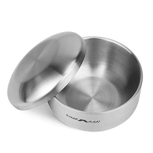 CHARMMAN Stainless Steel Shaving Soap & Cream Bowl with Lid | Three-walls Heat Preservation | Heavy Weight Steel （270g/ 0.59ib)