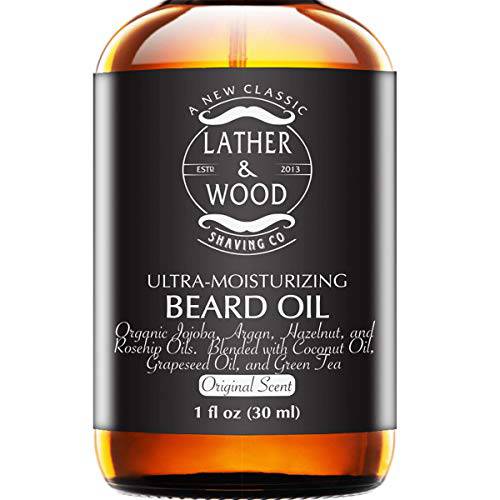 Ultra-Moisturizer Beard Oil For Men - Black Label Premium Blend - Spill-proof Pump - Original Scent is a Crisp Forest Ambience of Eucalyptus, Mint, and Lavender - Organic Hazelnut, Jojoba, Argan, Grapeseed Oils