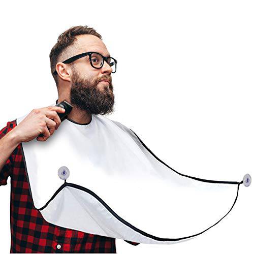 Beard Bib, Beard Catcher, Men’s Non-Stick Material Beard Apron, for Styling and Trimming, One Size Fits Everyone (White)