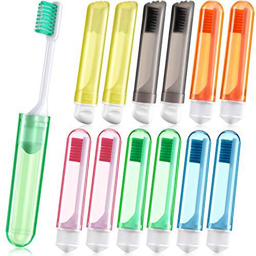 12 Pieces Travel Toothbrush Fold Travel Toothbrush Camping Toothbrush Folding Toothbrush with a Toothbrush Box Soft Bristle Portable Toothbrush for Travel, Hiking, School, Business Trip