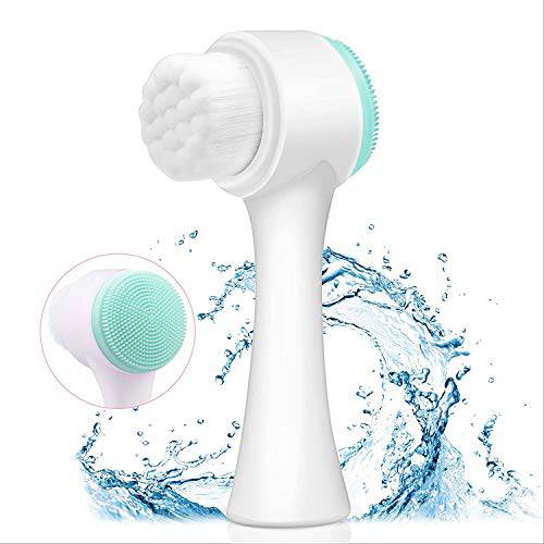 Manual Facial Cleansing Brush, 2-in-1 Skin Care face Brush, Silicone Facial Scrubber Manual Dual Face Wash Brush for Deep Pore Exfoliation Massaging (Blue)