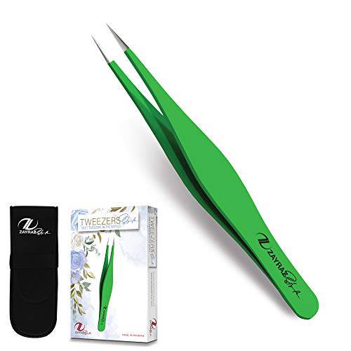 Surgical Tweezers for Ingrown Hair - Precision Sharp Needle Nose Pointed Tweezers for Splinters hairs, Ticks & Glass Removal - Best for Eyebrow Hair, Facial Hair Removal (Green)