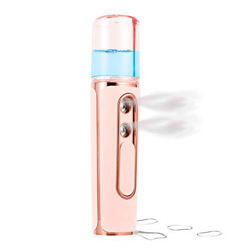 Portable Nano Facial Mister, Handy Cool Mist Sprayer with 30ml Visual Water Tank, USB Rechargeable Automatic Moisturizing Atomization Facial Steamer for Makeup, Skin Care, Eyelash Extensions( Pink)