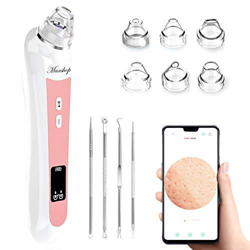 MAXSHOP Blackhead Remover Vacuum Pore Cleaner with Camera, Comedones Extractor for Facial Deep Cleansing, WiFi Visible 5MP HD Acne Support Phone/Tablet/PC with 6 Suction Heads 3 Modes and Rechargeable