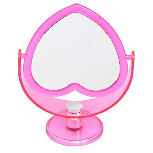 Beaupretty Bedroom Tabletop Mirror Love Heart Shaped Cosmetic Mirror Two Sided Makeup Mirror with Base Desktop Ornament for Women Ladies Pink