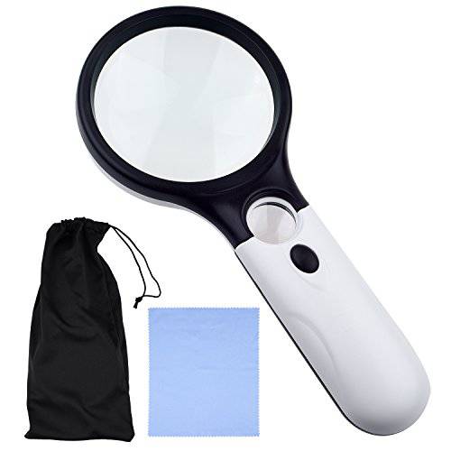 KARE and Kind 3 LED Handheld Magnifying Glass with Dual Glass - 3X and 45X Magnification Power – Great for Hobbies and Crafts, Computer Repair and Jewelry Loupe (45X 22 mm, 3X 75 mm