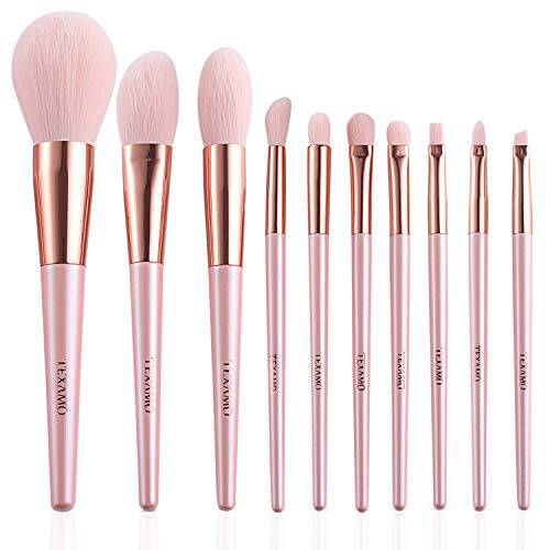 TEXAMO Make Up Brushes,10pcs Pink Makeup Brushes for Powder Blush Contour Concealer Eyeshadows, Premium Synthetic Makeup Brush Set