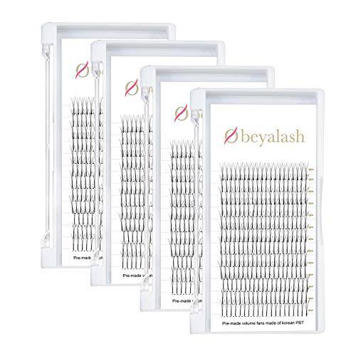Obeyalash 4 Trays Premade Fans Eyelash Extensions 3D 5D Premade Volume Eyelash Extensions 0.10 D Curl Long Stem Volume Lash Extensions 9-16mm Mix Tray (2Trays(3D-0.10C-MIX)+2Trays(5D-0.10C-MIX))