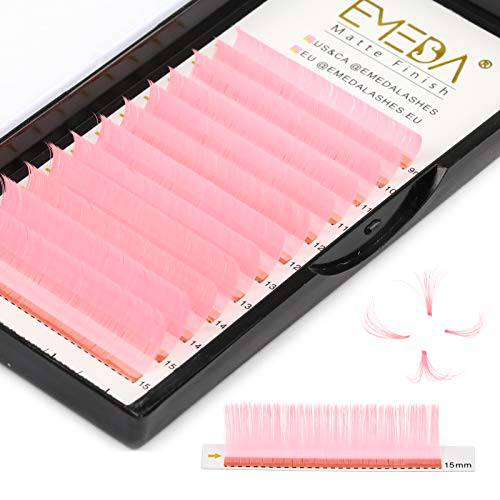 EMEDA Colored Lash Extensions Easy Fan Volume Lashes Colorful Hot Light Pink 2D-20D Rapid Automatic Blooming Flower Self Fanning Mega Volume Eyelash Extensions (0.07mm D Curl 9-15mm mix Pink Color)