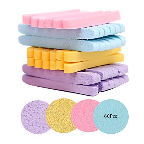 Facial Sponge Compressed,60 Counts PVA Professional Makeup Removal Wash Pads Round Face Cleansing Sponge for Women Spa Exfoliating,Mixed Colors
