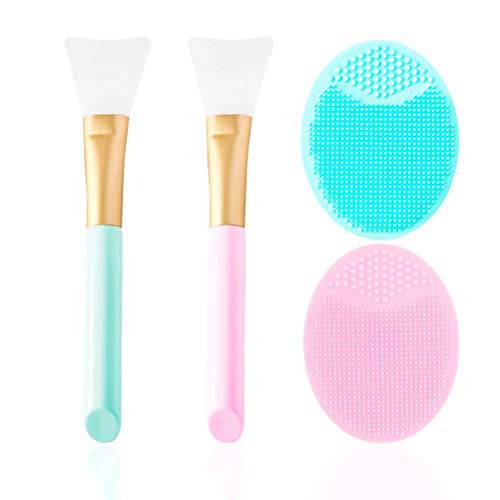 2 PCS Silicone Face Mask Brush and 2 PCS Face Scrubber, Facial Applicator Brushes for Applying Facial Mask, Soft Silicone Facial Cleansing Brush Pad Cosmetic Scrapers(Set of 4)