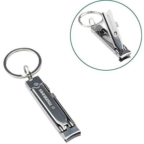 Munkees Ultra-Thin Nail Clippers Keychain, Mini Foldable Nail Cutter with Key Ring, Small Portable Stainless Steel Pocket Manicure Set for Travel, Camping, & Outdoors