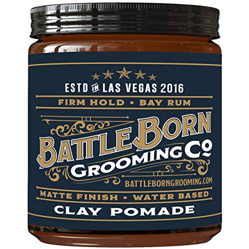 Battle Born Grooming Co Clay Pomade (Bay Rum, 4 oz) | Firm Hold | Matte Finish | Natural Ingredients | Water Based