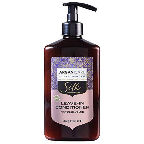 Arganicare Silk Protein Leave-In Conditioner with Organic Moroccan Argan Oil for Curly Hair Treatment and Control 13.5 fl. Oz.