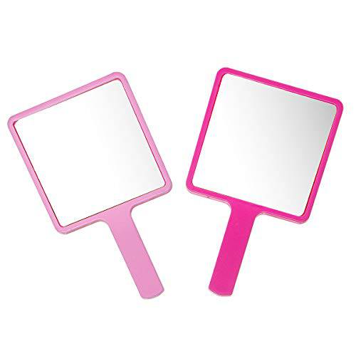 Rectangle Handheld Mirror Hand Mirror Travel Handheld Mirror Cosmetic Mirror with Handle 2Pcs (Pink and Rose Red)