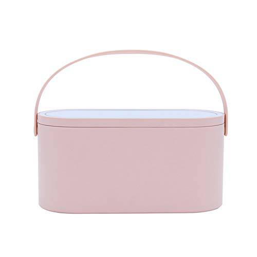 AMYESE Cosmetics Box, Portable Makeup Box with LED Lighted Mirror for Travelling, Multi-purpose Makeup Organizer Carrying Case, Pink , Travel Size ( Instruction included )